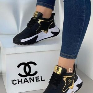 Tenis Chanel Negro Dorado Dama