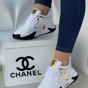 Tenis Chanel Blanco Dorado Dama