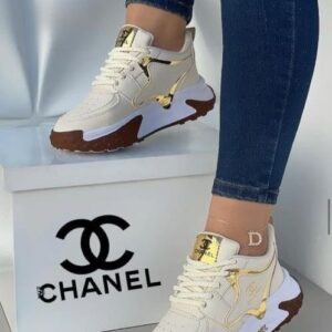 Tenis Chanel Beige Dorado Dama